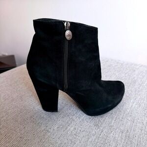VGT Fornarina Black Suede Ankle Boots 40 Zip Chunky Block Heel Made in Italy Y2K
